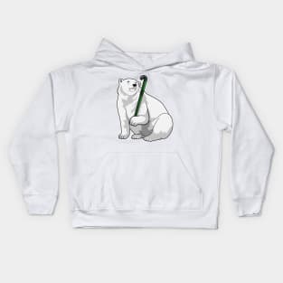 Polar bear at Hockey with Hockey stick Kids Hoodie